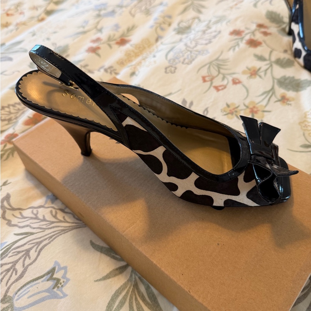 Elegant Black and White Peep-Toe Slingback Heels